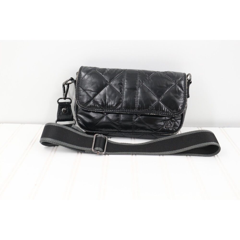 Oliver Thomas Dark Side Black Metallic Crossbody Belt Bag Quilted
